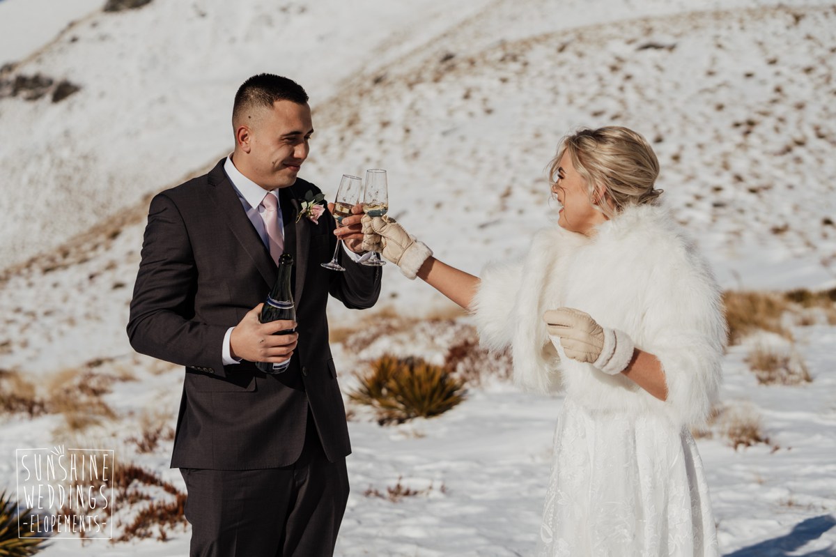 wedding toast in the snow