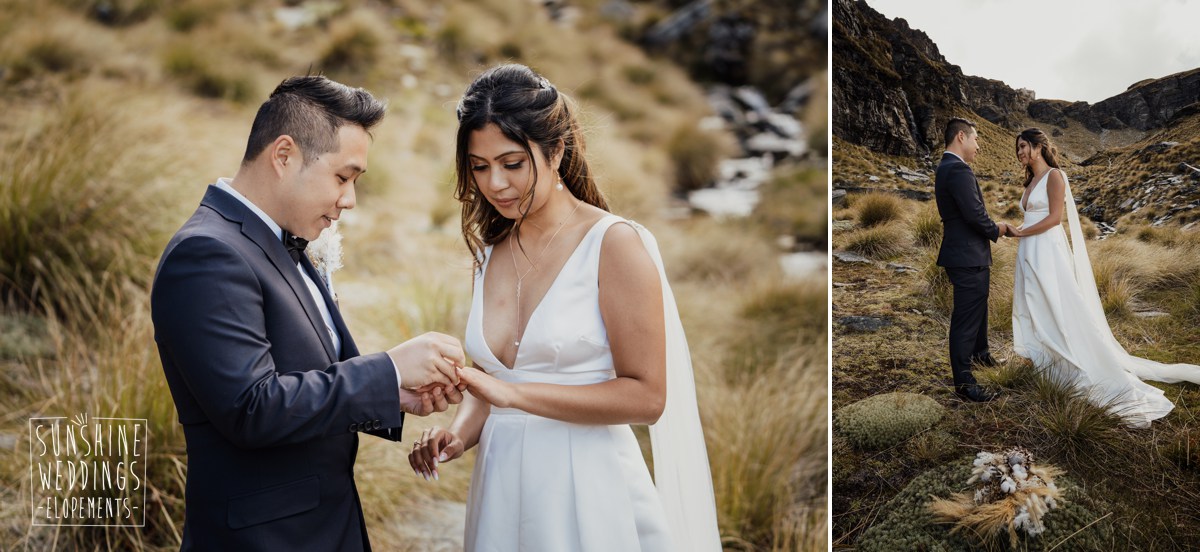 exchanging rings mountain wedding nz