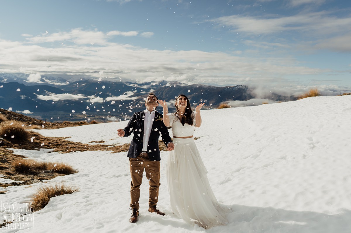 snow winter wedding mountainside