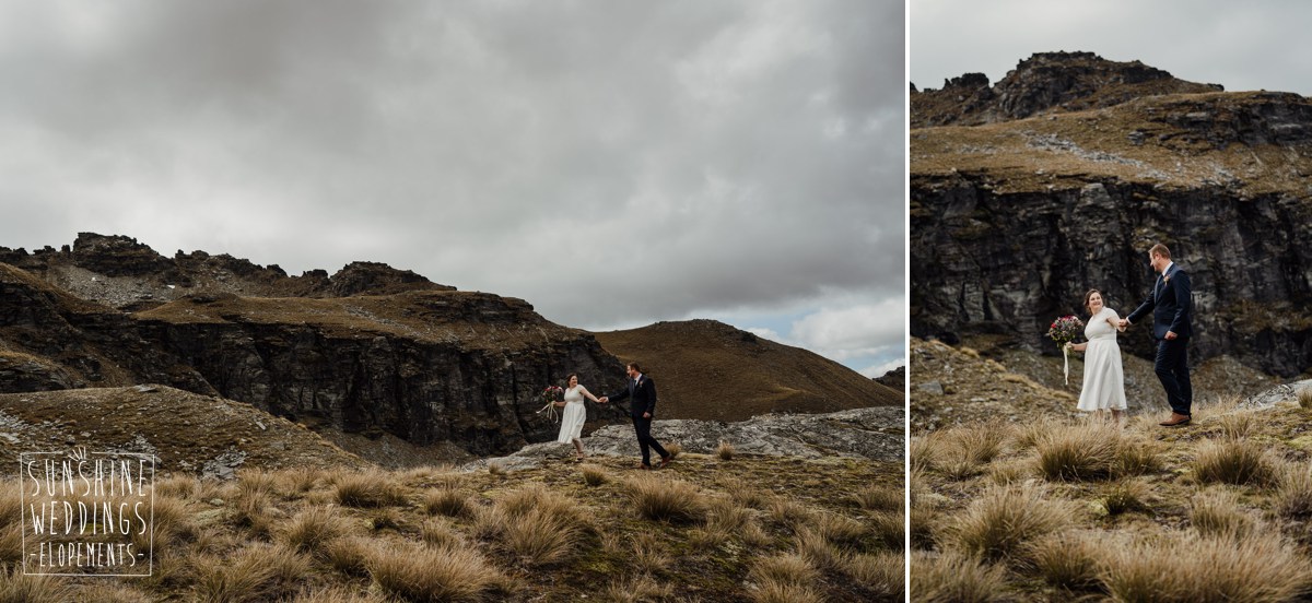 mountain wedding bride and groom nz